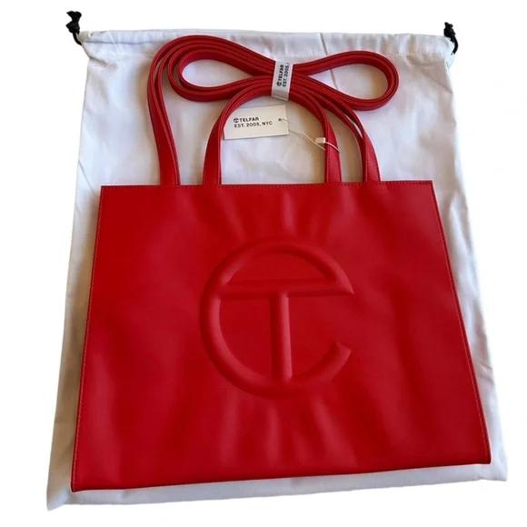 Telfar Shopping Bag Medium Red Vegan Leather Tote NWT - Picture 10 of 12